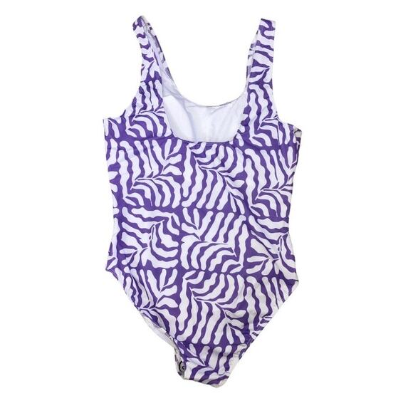 New Real Essentials One Piece Lilac Purple White Swimsuit Large - Picture 2 of 4